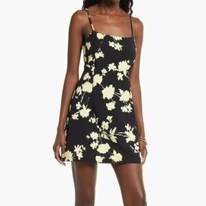 Open Edit Women Black Floral Print Stretchy Fitted Cami Mini Dress Size S
